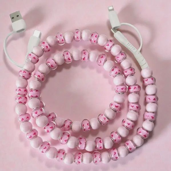 Pink Heart Beaded Cord Charger