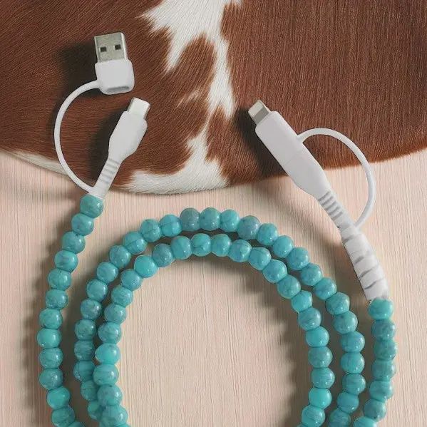 Turquoise Beaded Cord Phone Charger