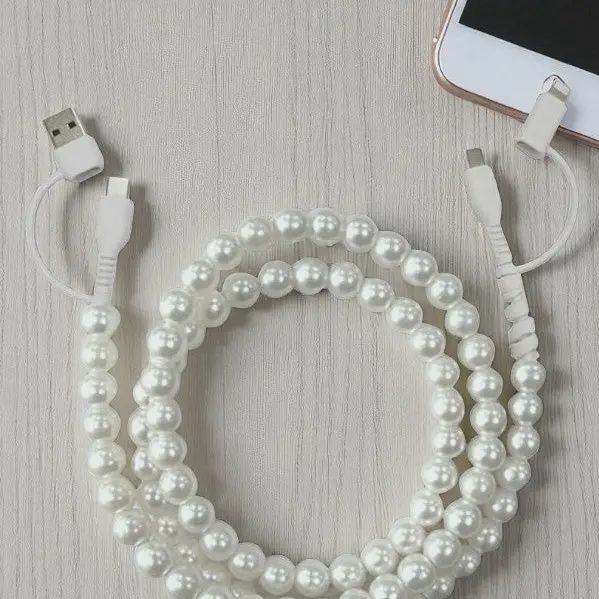 White Pearl Cord Phone Charger