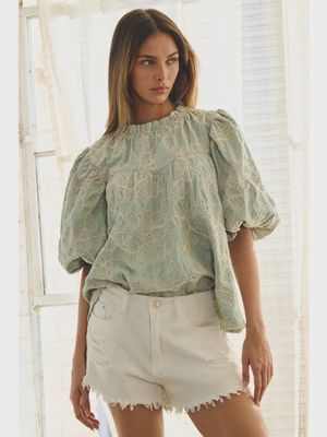 Embroidered Babydoll Blouse