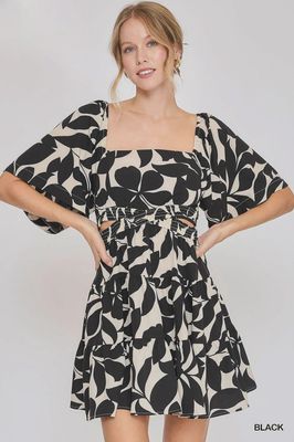 Abstract Print Tiered Dress - Black