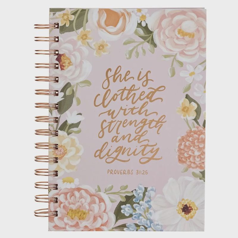 Journal Wirebound Pink Floral Strength &amp; Dignity Prov. 31:25