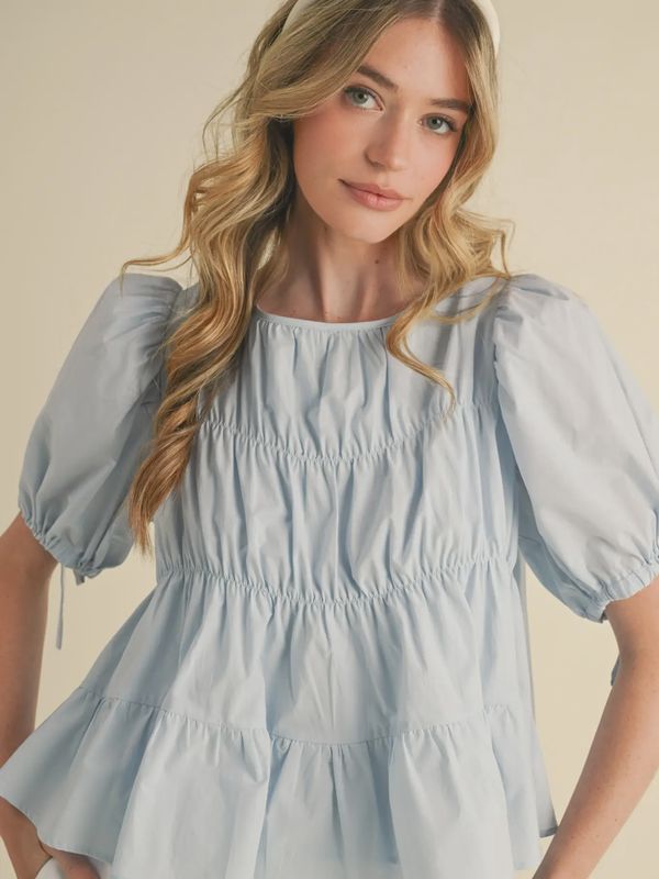 Tiered Shirring Puff Sleeve Top