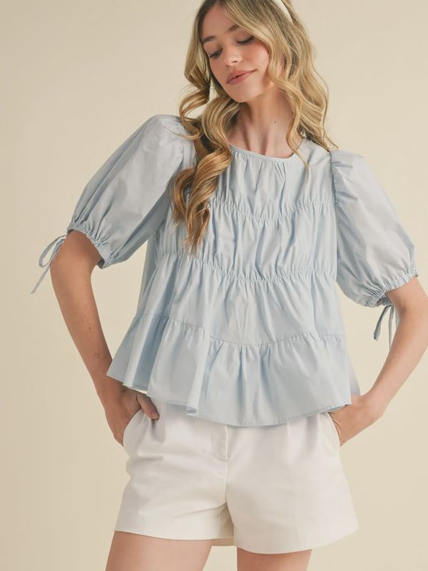 Tiered Shirring Puff Sleeve Top