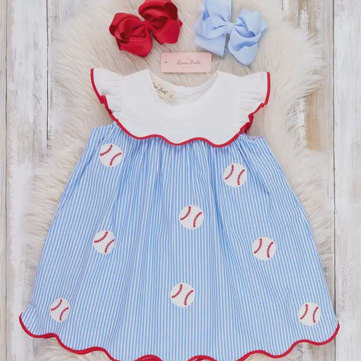 Dugout Ball Striped Embroidered Cotton Dress