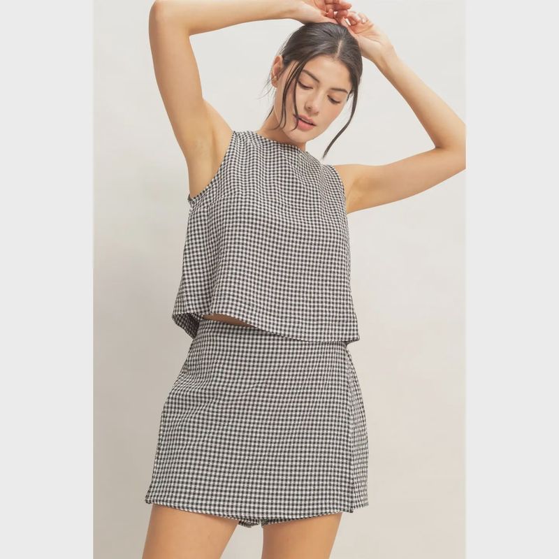 Gingham Checkered Sleeveless Top and Skort Set