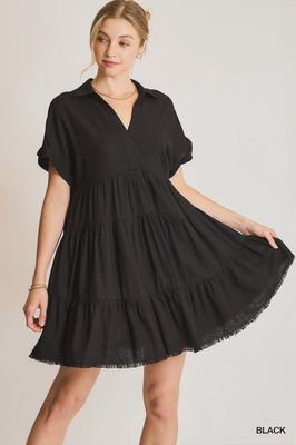 Linen Blend Tiered Babydoll Dress