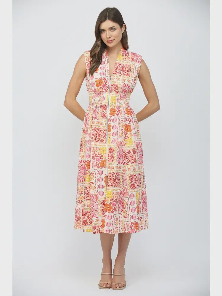 Floral Patchwork Print Cotton Front Zip Closure