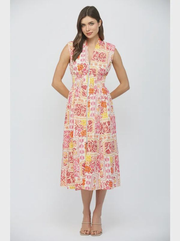 Floral Patchwork Print Cotton Front Zip Closure