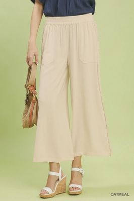 Linen Frayed Side Pocket Wide Leg Pants