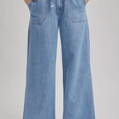 Denim Paper Bag Wide Leg Jeans