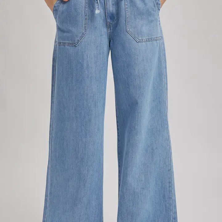 Denim Paper Bag Wide Leg Jeans
