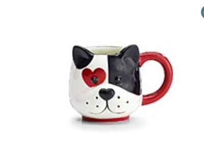 black and white dog mug with plant