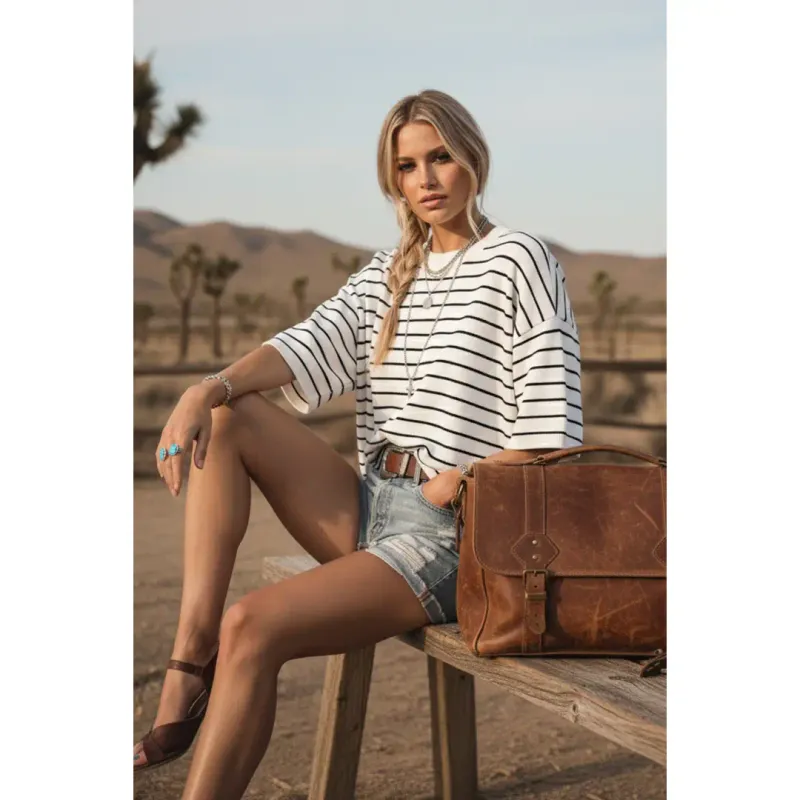 Oversized Lightweight Striped Sweater Top/ White &amp; Black