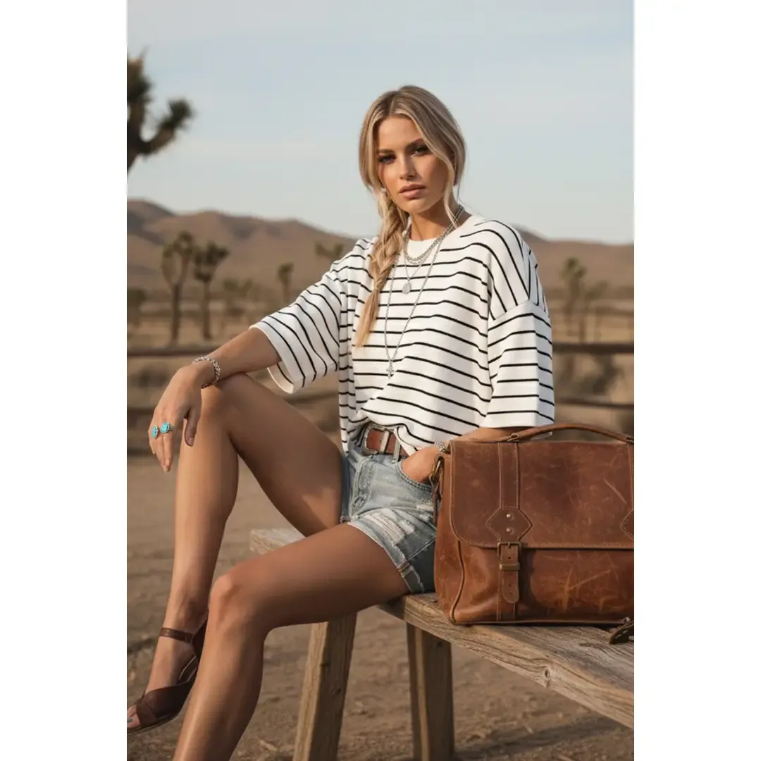Oversized Lightweight Striped Sweater Top/ White &amp; Black, Size: Small