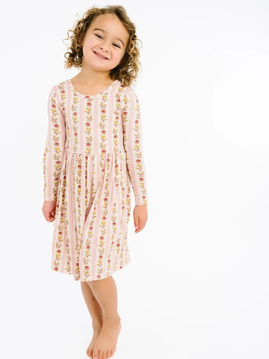Vintage Floral Stripe Bamboo Dress, Size: 4T