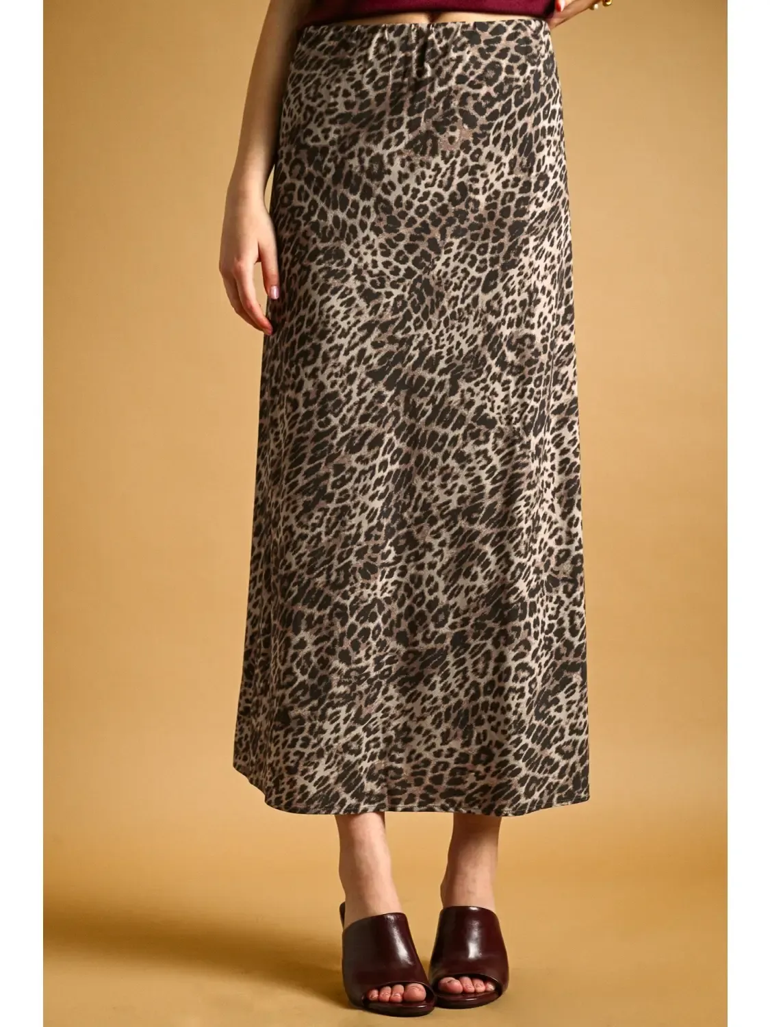 Leopard Printed Stretch Maxi Skirt, Size: Small