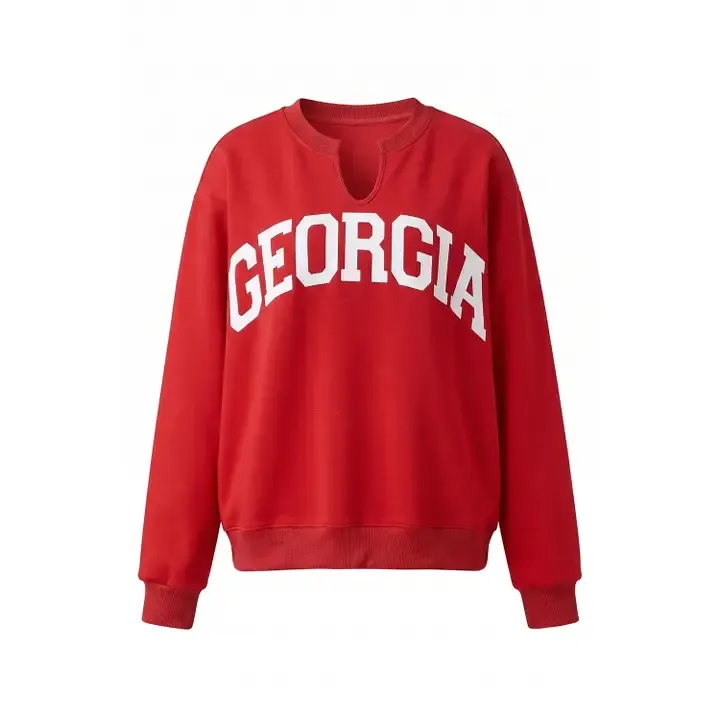 Georgia Split-Neck Terry Sweatshirt/ Red &amp; White, Size: S/M