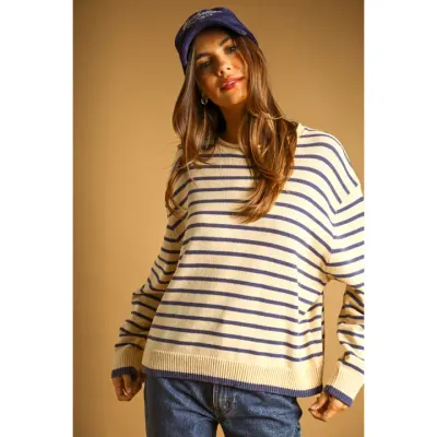 Striped Long Sleeve Sweater Top/ Butter/Blue