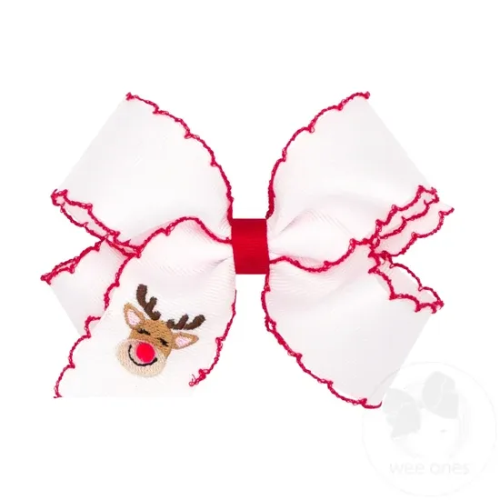 Medium Moonstitch Christmas Embroidered Bow/ Reindeer