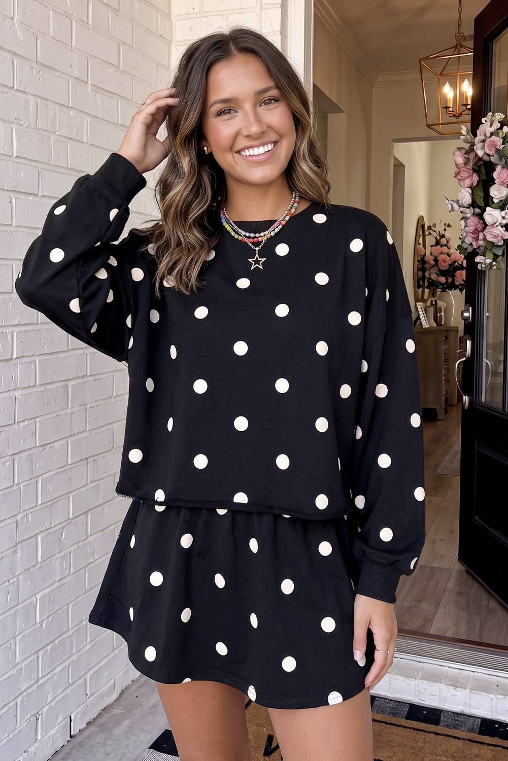 LAS Polka Dot Casual Mini Skort Set (S-XL), Color: Black, Size: M