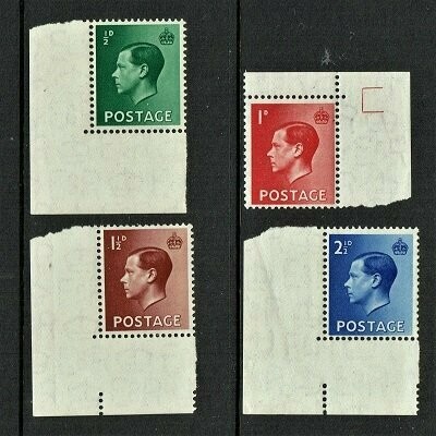 GB KING EDWARD VIII, FULL SET SG457/460 Corner Stamps MNH