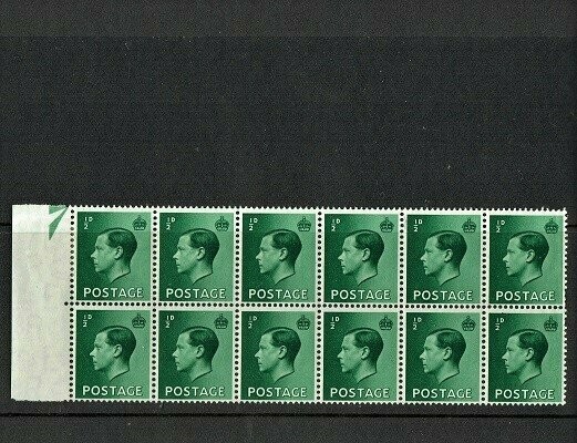 GB KING EDWARD VIII, 12x ½d GREEN Mi.193X, SG457, MINT/ MNH