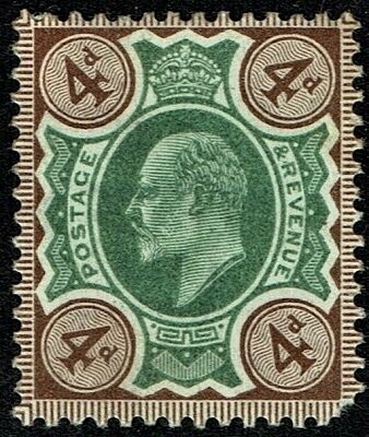 GB KING EDWARD VII 1902, 4d GREEN & GREY-BROWN, Mi.109A SG235, Mint