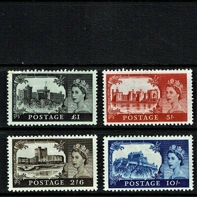 GB QUEEN ELIZABETH II 1955, HIGH VALUE CASTLES SRT, Mi278I-291I, SG536-539, MNH/Mint