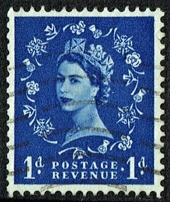GB QUEEN ELIZABETH II 1955/58, ERROR, 1d ULTRAMARINE, Mi319xX, SG571, FU/VFU