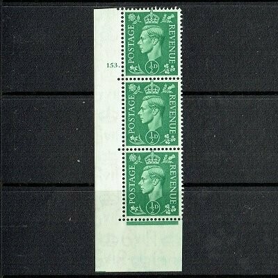 GB KING GEORGE VI 1937, ½d GREEN Cylinder 153(Dot), Mi198X, SG462, MNH