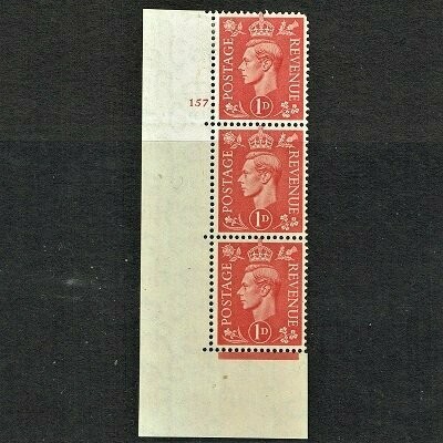 GB KING GEORGE VI 1937, 1d SCARLET Cylinder 157(NO Dot), Mi199X, SG463, MNH/Mint