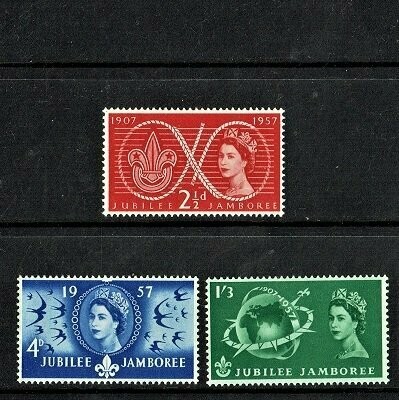 GB QUEEN ELIZABETH II 1957, WORLD SCOUT JUBILEE SET, Mi299-281, SG557-559, MNH