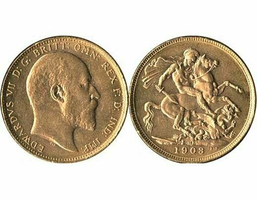 GB KING EDWARD VII 1908 FULL SOVEREIGN COIN
