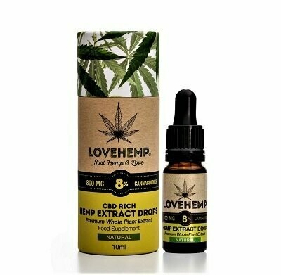 HEMP EXTRACT DROPS LOVEHEMP 8% CBD OIL LIQUID DROPS 10ml - 800mg