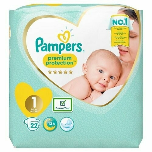 PAMPERS PREMIUM PROTECTION  SIZE 1, 22 NAPPIES,  2-5kg CARRY PACK