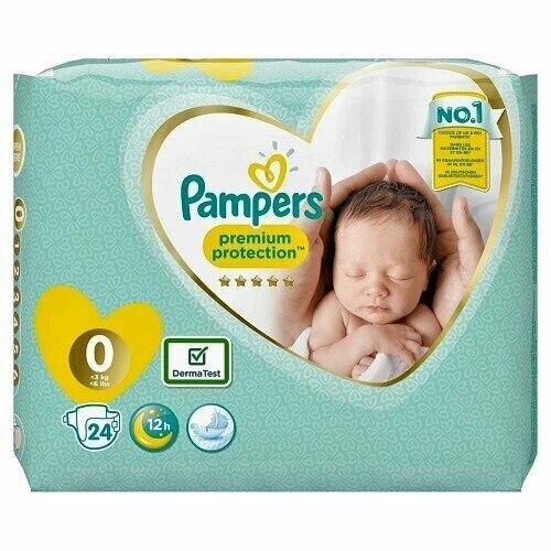 PAMPERS PREMIUM PROTECTION SIZE 0, 24 NAPPIES, 1-2.5kg CARRY PACK