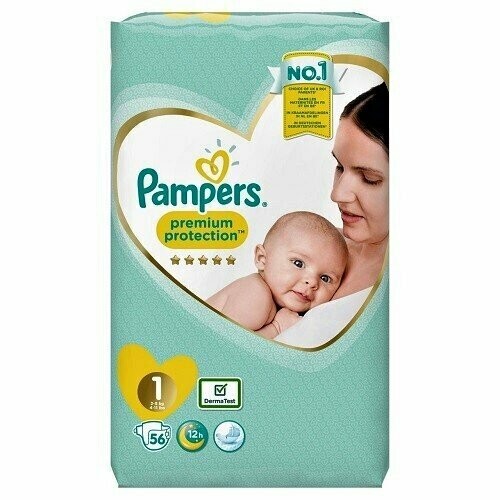 PAMPERS PREMIUM PROTECTION SIZE 1x 56 NAPPIES, 2-5kg CARRY PACK