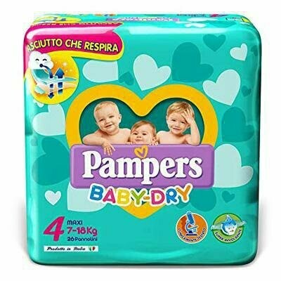 PAMPERS BABY DRY SIZE 4 x26/Pack, 7-18kg CARRY PACK