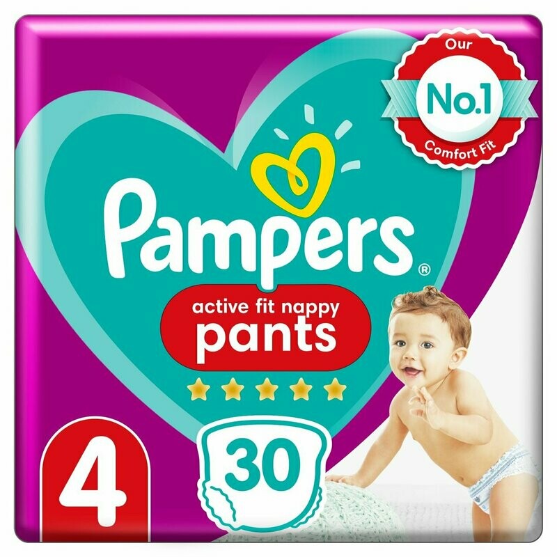 PAMPERS ACTIVE FIT NAPPY PANTS SIZE 4 x30/Pack, 9-15kg CARRY PACK