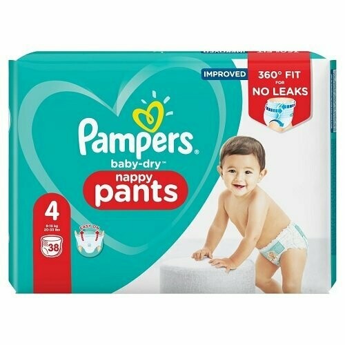 PAMPERS BABY DRY NAPPY PANTS SIZE 4 x38/Pack, 9-15kg CARRY PACK