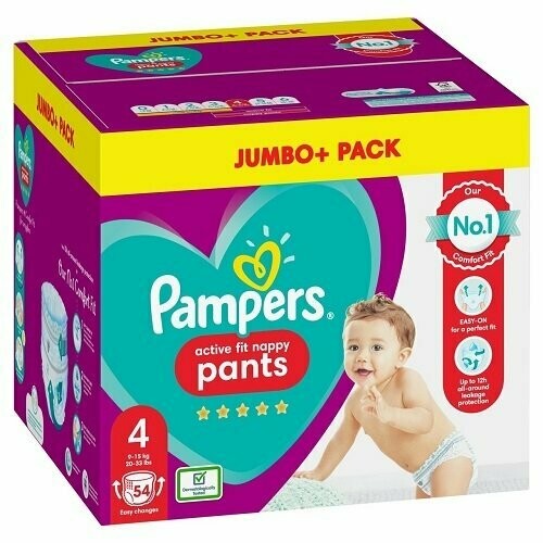 PAMPERS ACTIVE FIT NAPPY PANTS SIZE 4 x54/Pack, 9-15kg JUMBO+ PACK