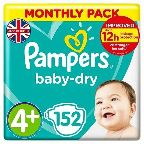 PAMPERS BABY DRY SIZE 4+ x152/Pack, 8-20kg MONTHLY PACK