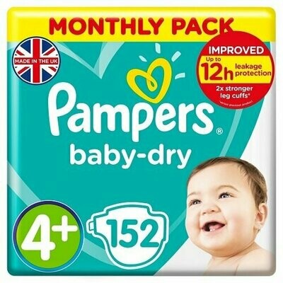 PAMPERS BABY DRY SIZE 4+ x152/Pack, 8-20kg MONTHLY PACK