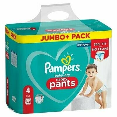 PAMPERS BABY-DRY NAPPY PANTS SIZE4 x74/Pack, 9-15kg JAMBO+ PACK