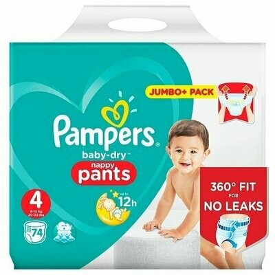 PAMPERS BABY DRY NAPPY PANTS SIZE4 x74/Pack, 9-15kg JAMBO+ PACK