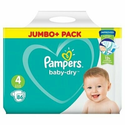 PAMPERS BABY DRY SIZE 4 x86/Pack, 9-14kg JUMBO+ PACK