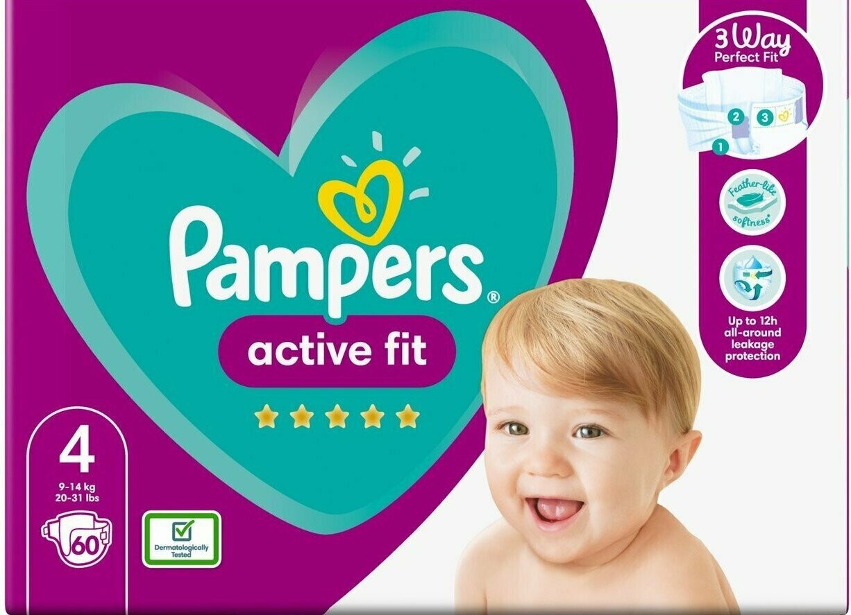 PAMPERS ACTIVE FIT SIZE 4 x60/Pack, 9-14kg JUMBO+ PACK