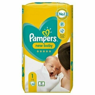PAMPERS NEW BABY SIZE 1 x50/Pack, 2-5kg CARRY PACK