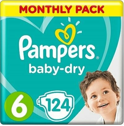 PAMPERS BABY DRY SIZE 6 x124/Pack, 13-18kg MONTHLY PACK